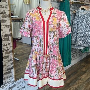 🌸 Entro brand Floral Midi Dress | Size Medium | NWT | Cotton | Red Cream Accents